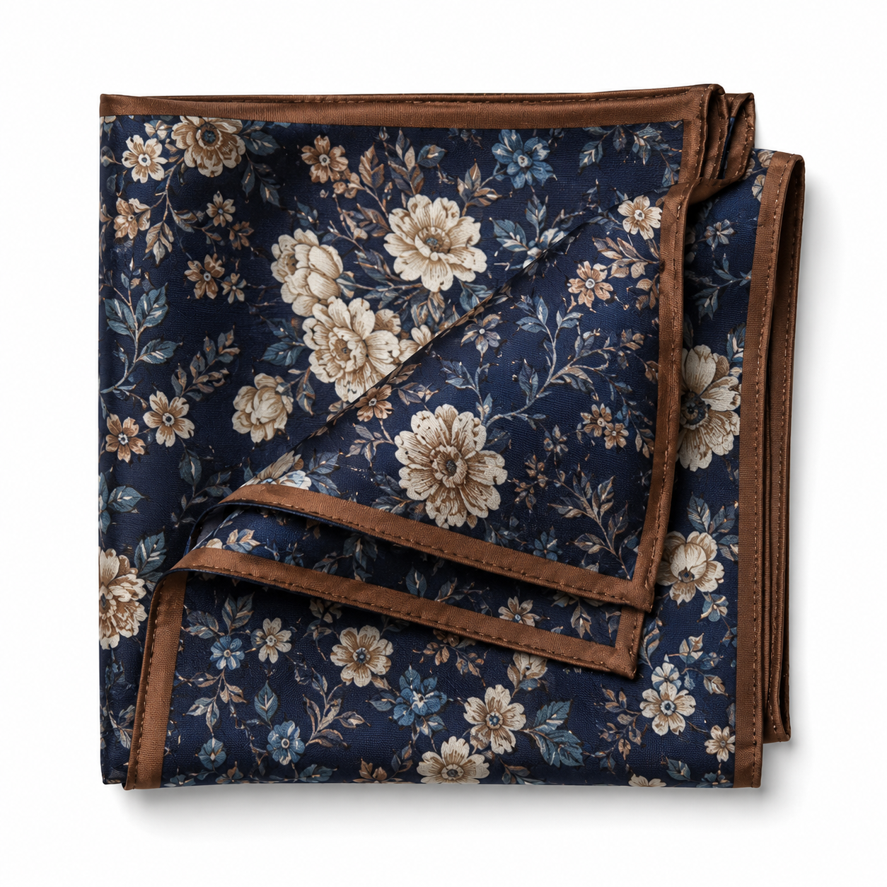 Floral Silk Pocket Square – Navy & Bronze | Genspitch