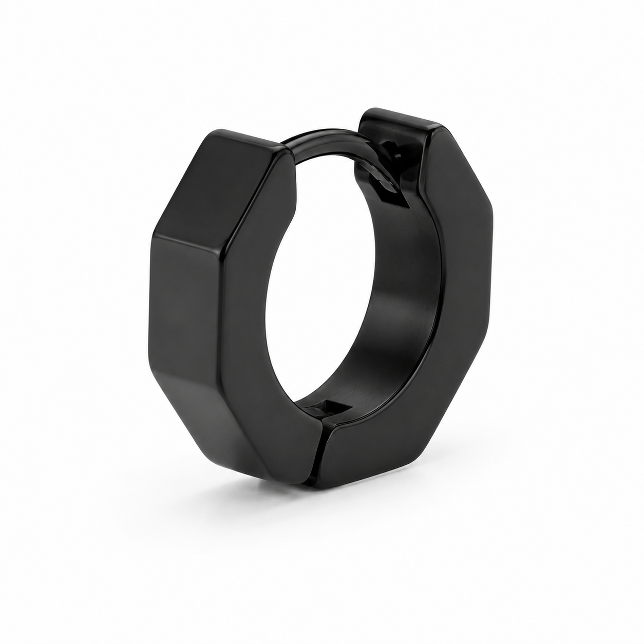 Hexagonal Stainless Steel Hoop Earring – Black | Genspitch