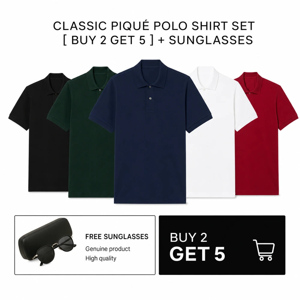 CLASSIC PIQUÉ POLO SHIRT SET [ BUY 2 GET 5 ] + SUNGLASSES
